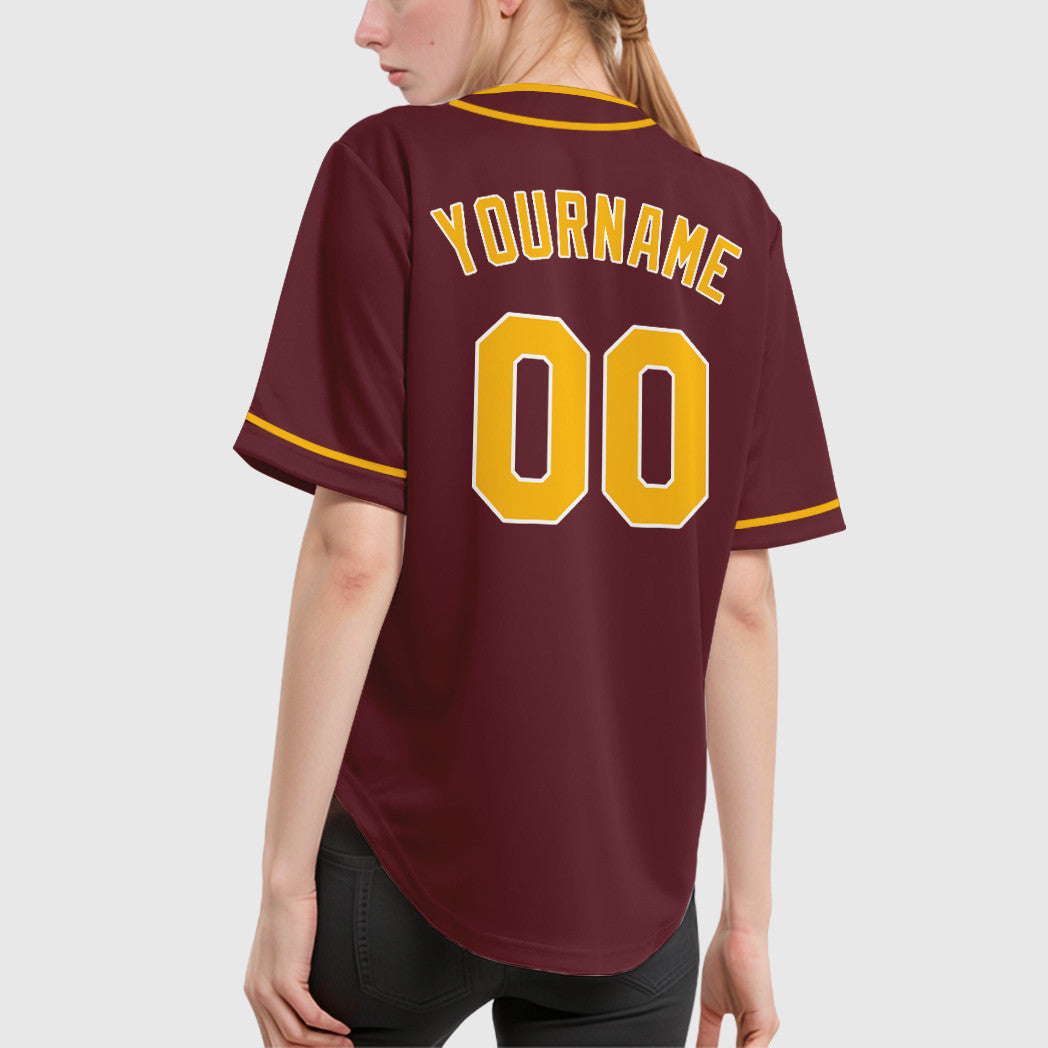 Custom Burgundy Gold White Piping Baseball Jersey