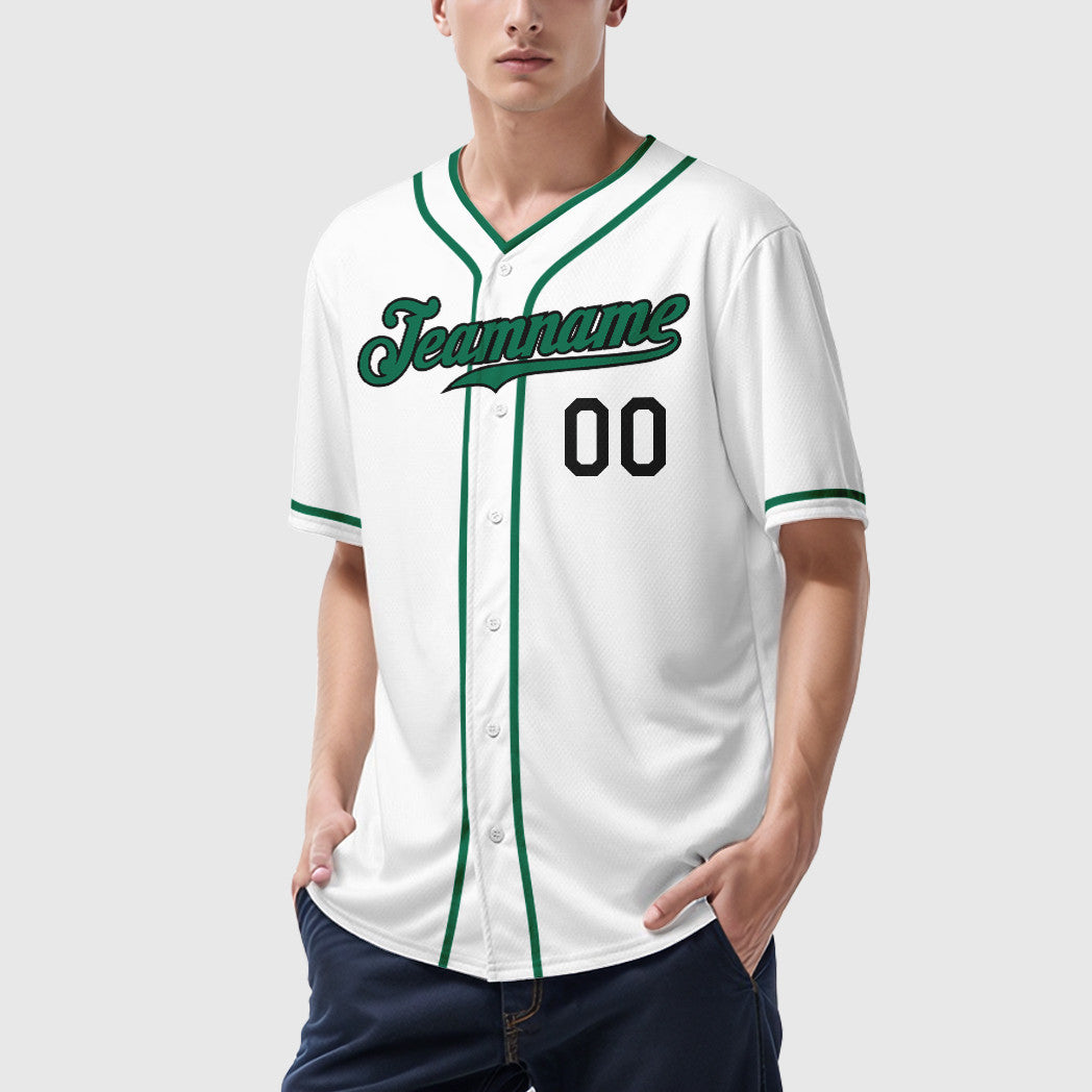 Custom White Black Kelly Green Piping Baseball Jersey