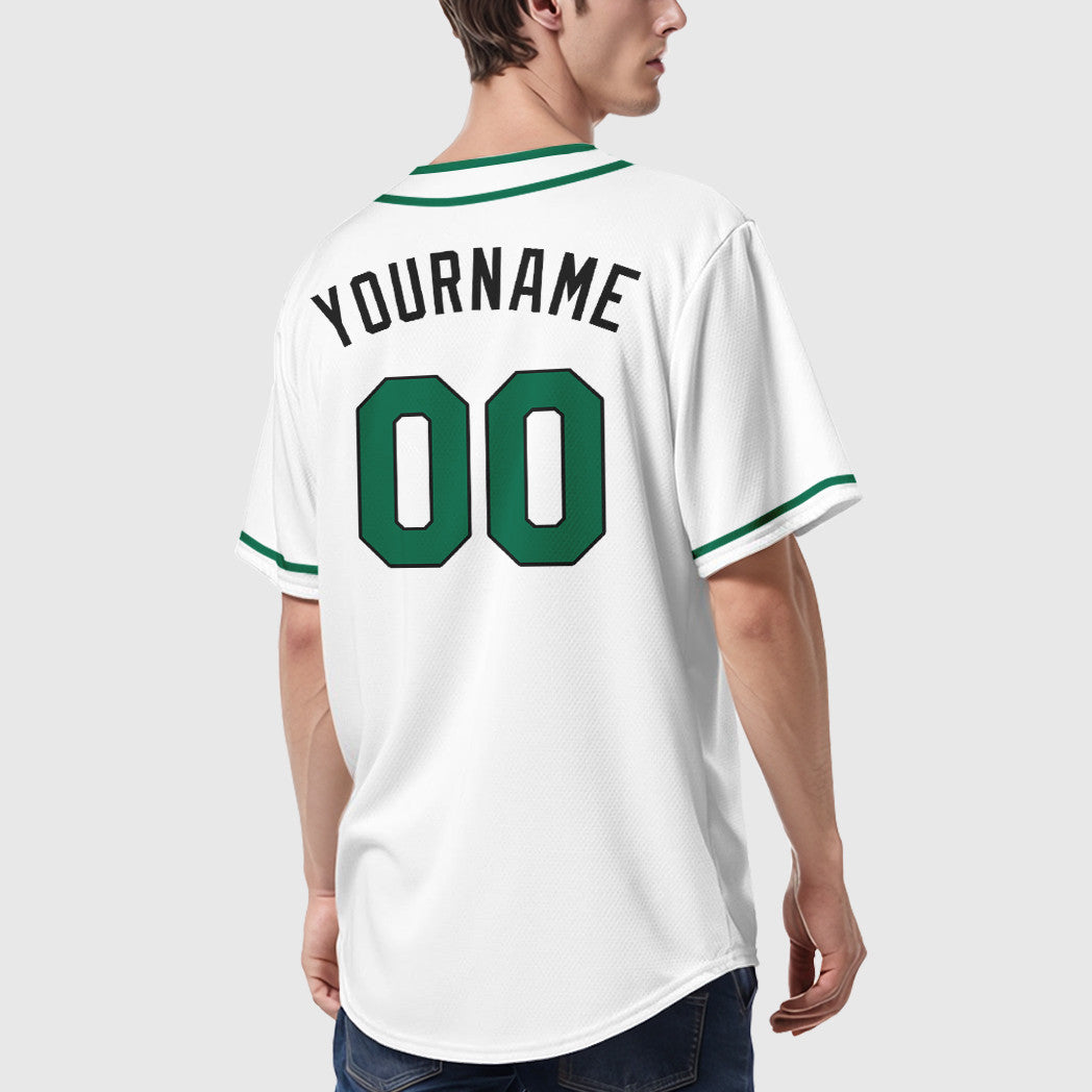 Custom White Black Kelly Green Piping Baseball Jersey