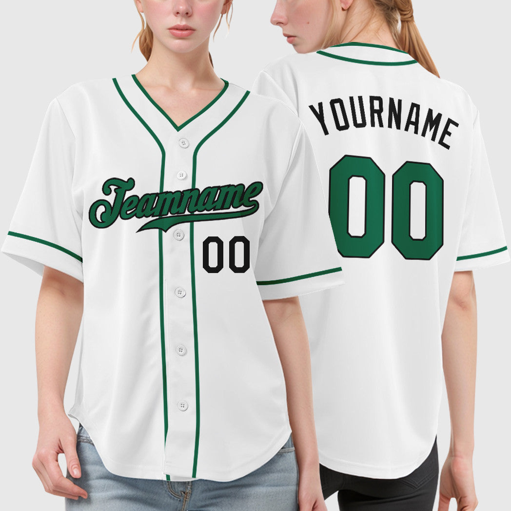 Custom White Black Kelly Green Piping Baseball Jersey
