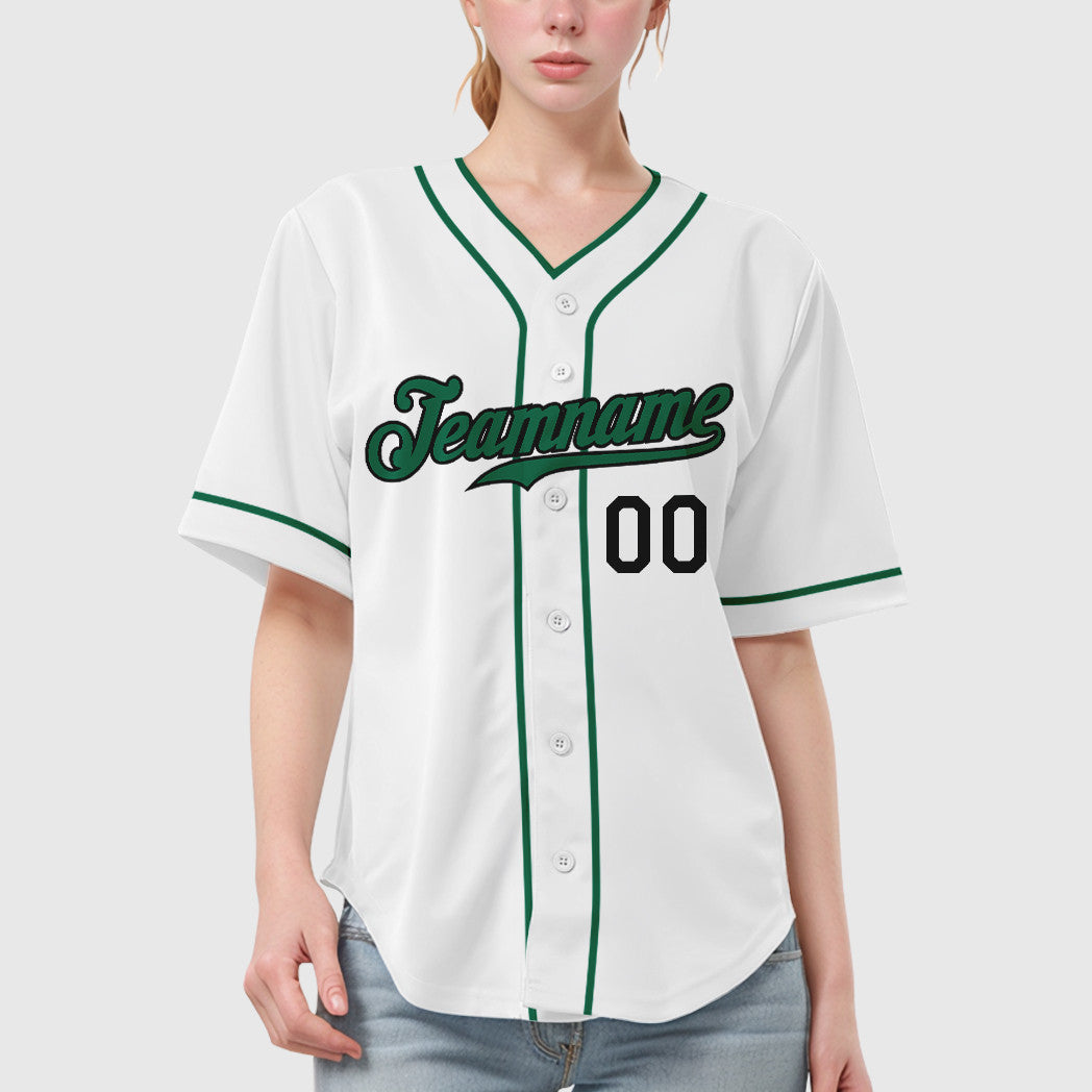 Custom White Black Kelly Green Piping Baseball Jersey