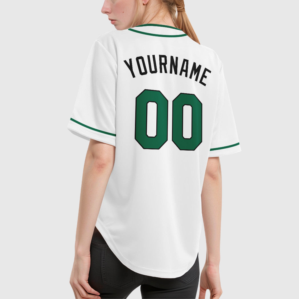 Custom White Black Kelly Green Piping Baseball Jersey