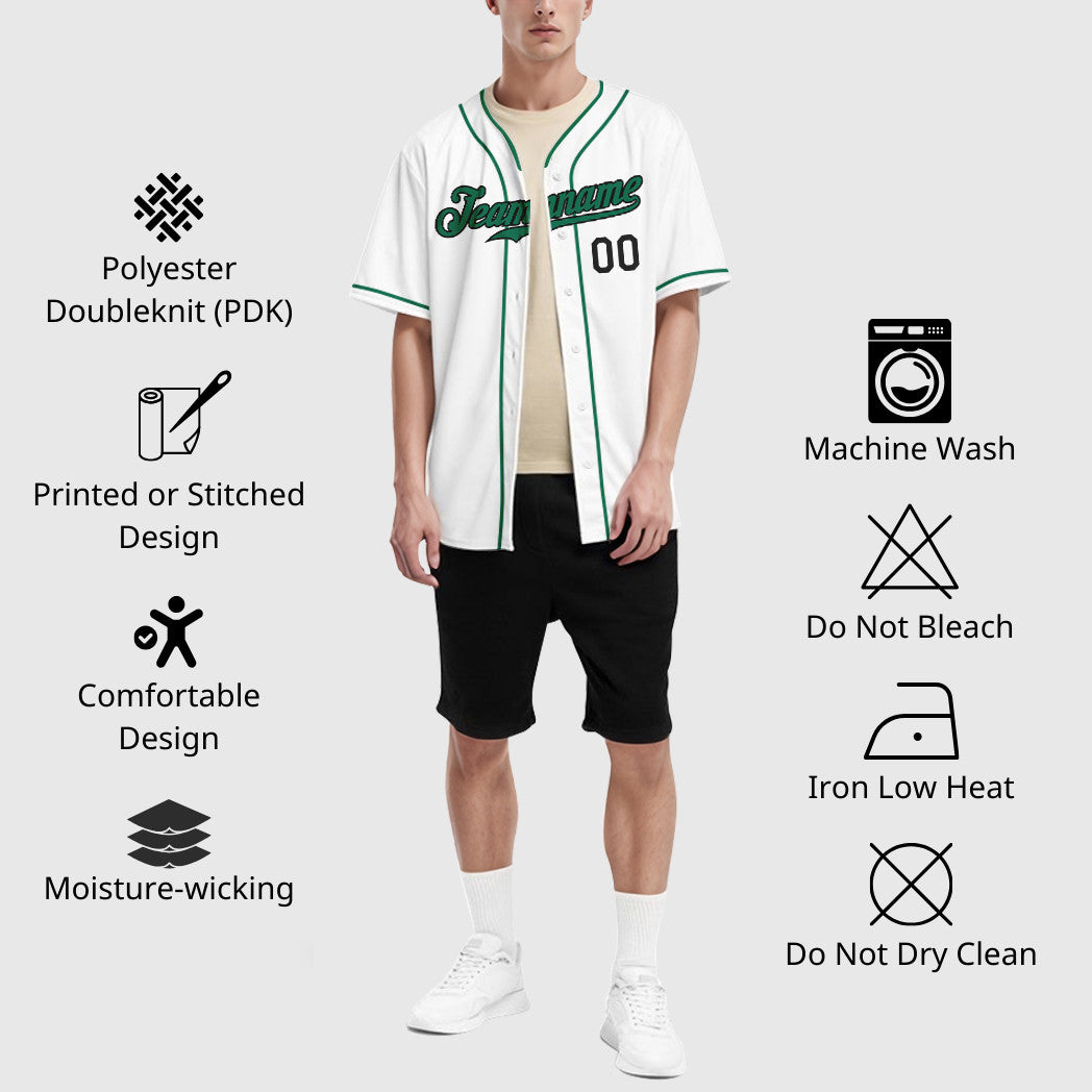 Custom White Black Kelly Green Piping Baseball Jersey
