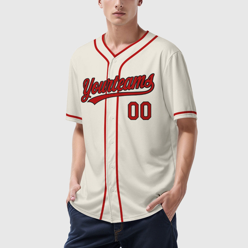 Custom Cream Black Red Piping Baseball Jersey