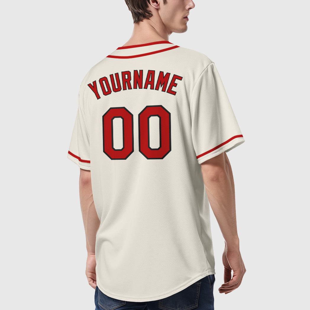 Custom Cream Black Red Piping Baseball Jersey