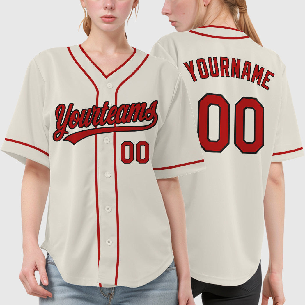 Custom Cream Black Red Piping Baseball Jersey