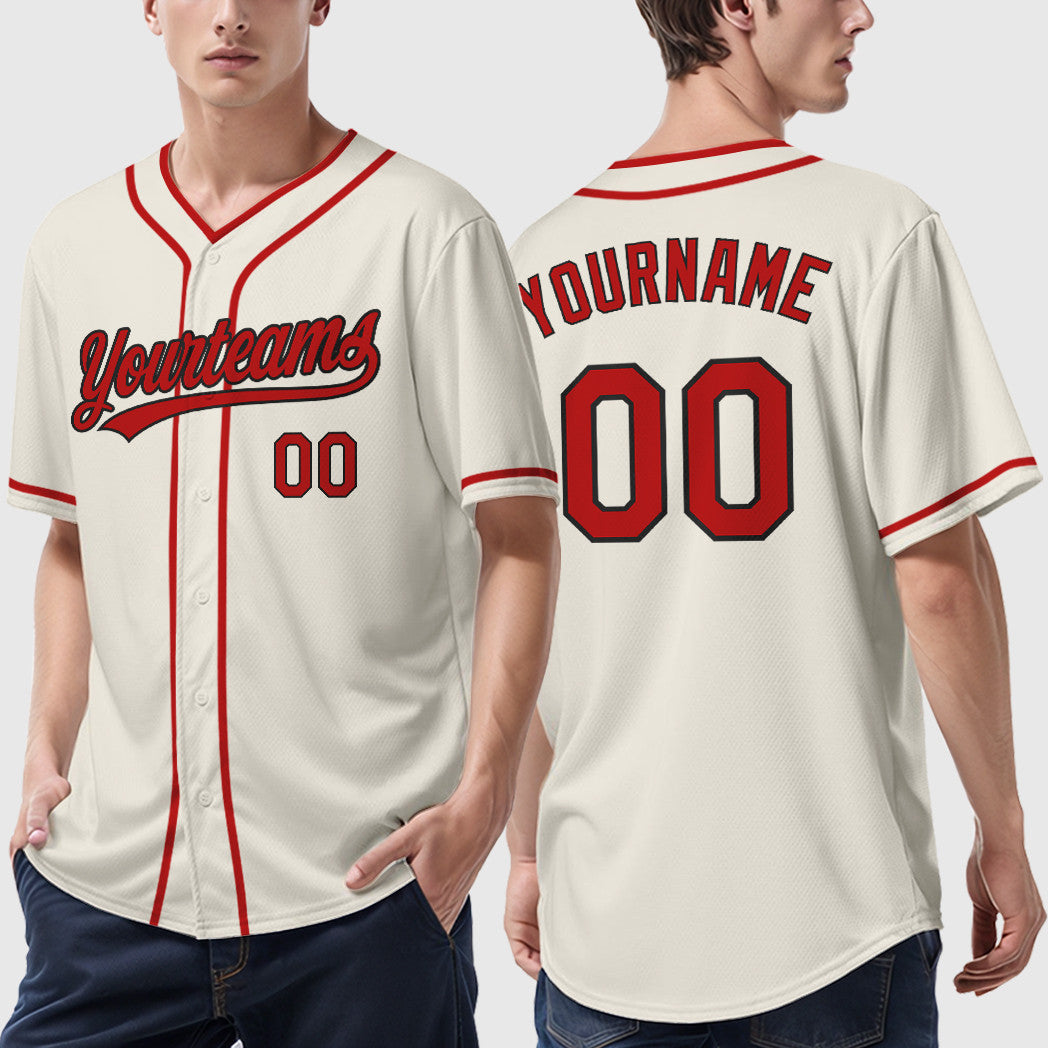 Custom Cream Black Red Piping Baseball Jersey