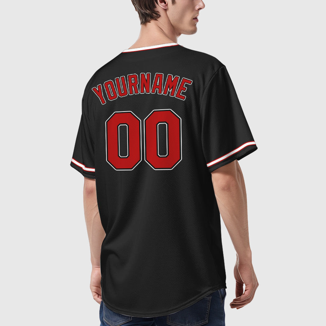 Custom Black Red Red-White Collar Sleeve Baseball Jersey