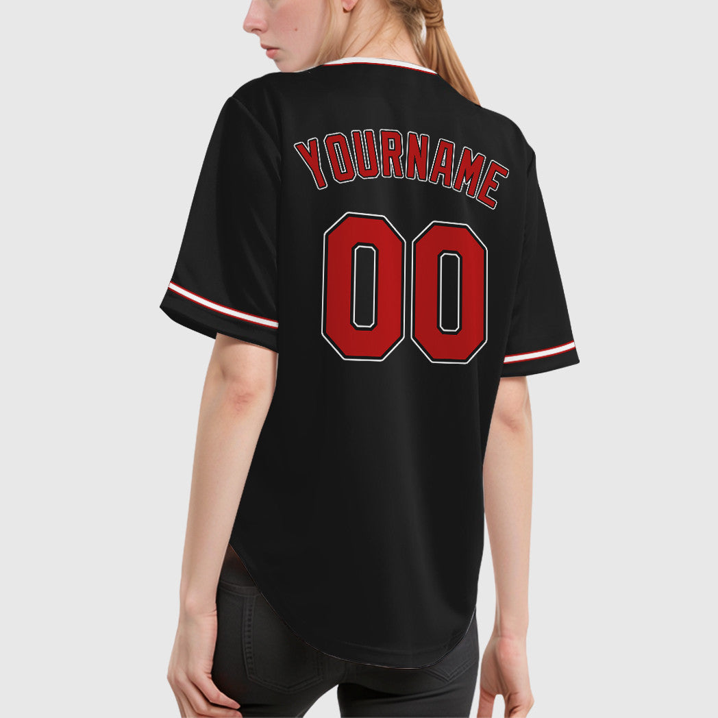 Custom Black Red Red-White Collar Sleeve Baseball Jersey
