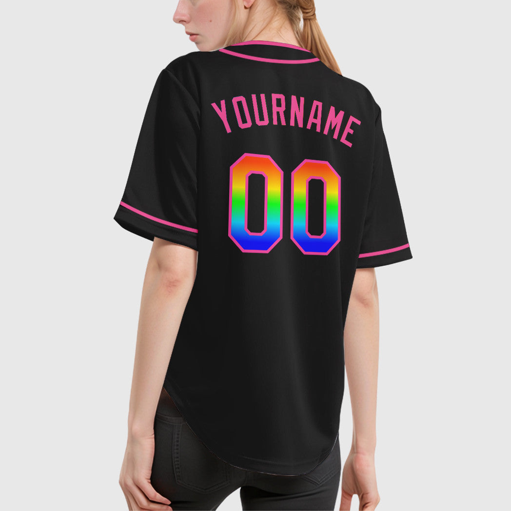 Custom Black White Rainbow-Pink 3D Piping Baseball Jersey