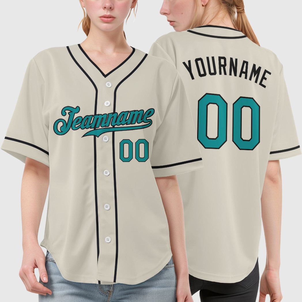 Custom Cream Teal Black Piping Baseball Jersey