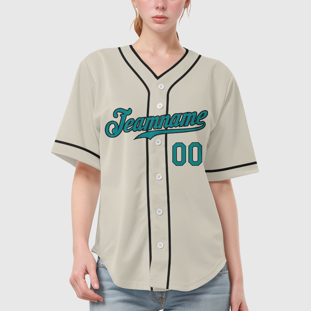 Custom Cream Teal Black Piping Baseball Jersey