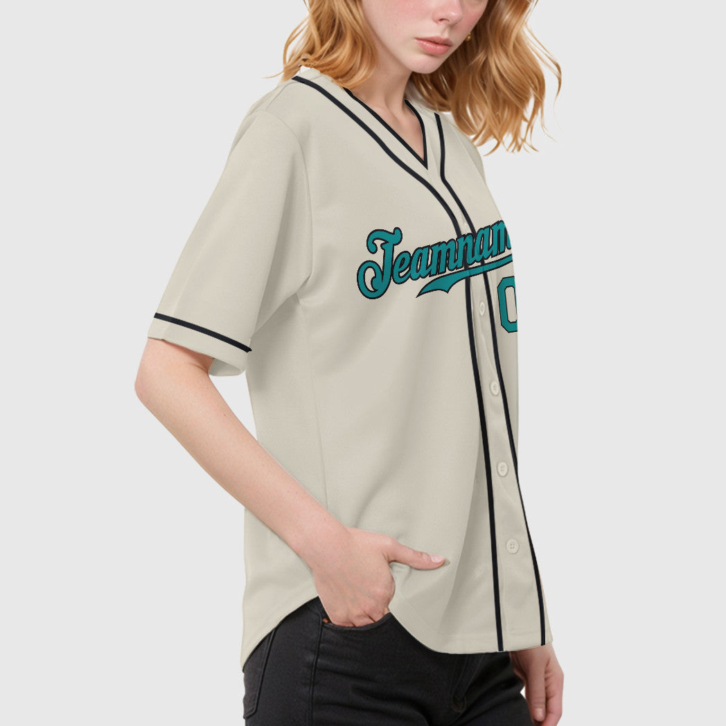 Custom Cream Teal Black Piping Baseball Jersey