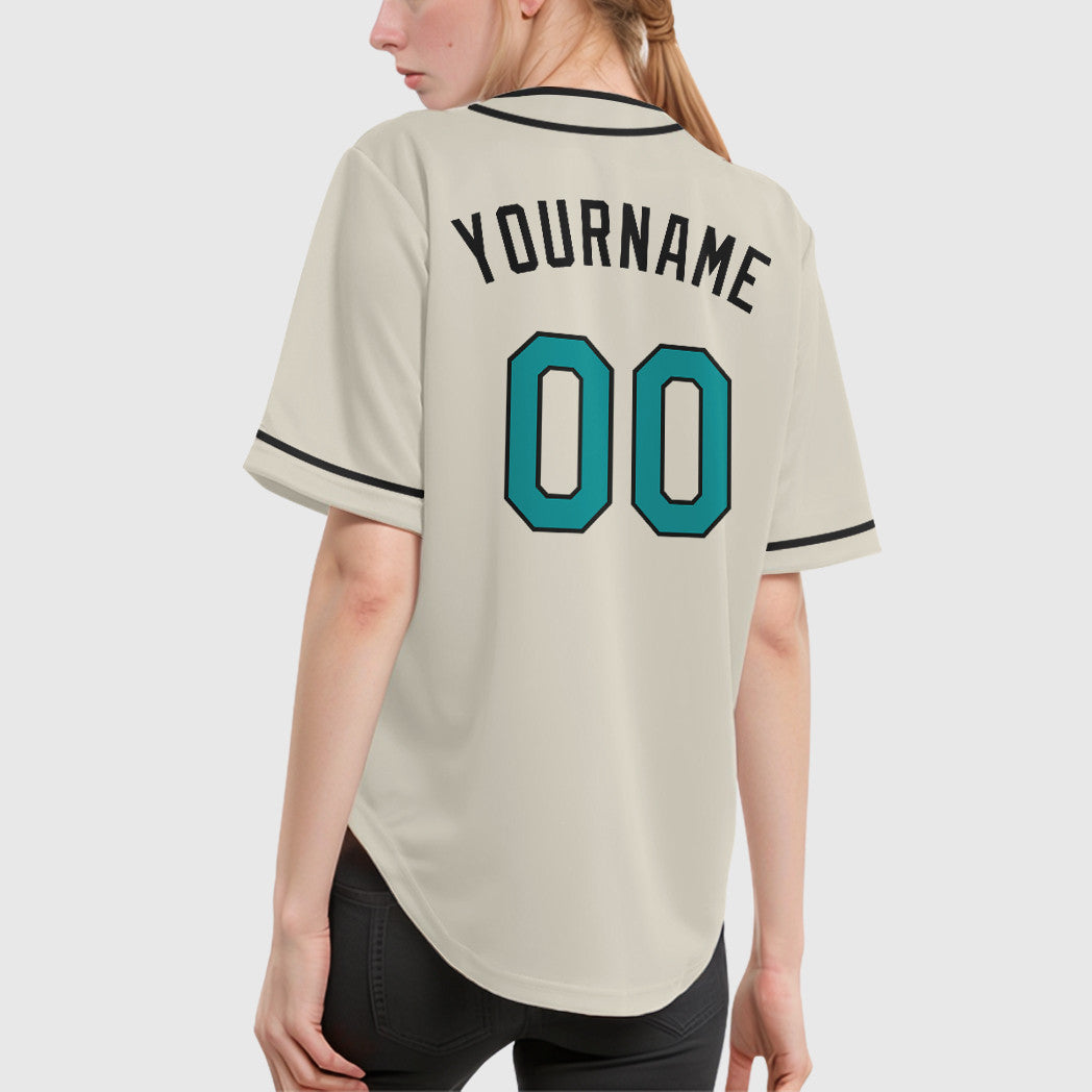 Custom Cream Teal Black Piping Baseball Jersey