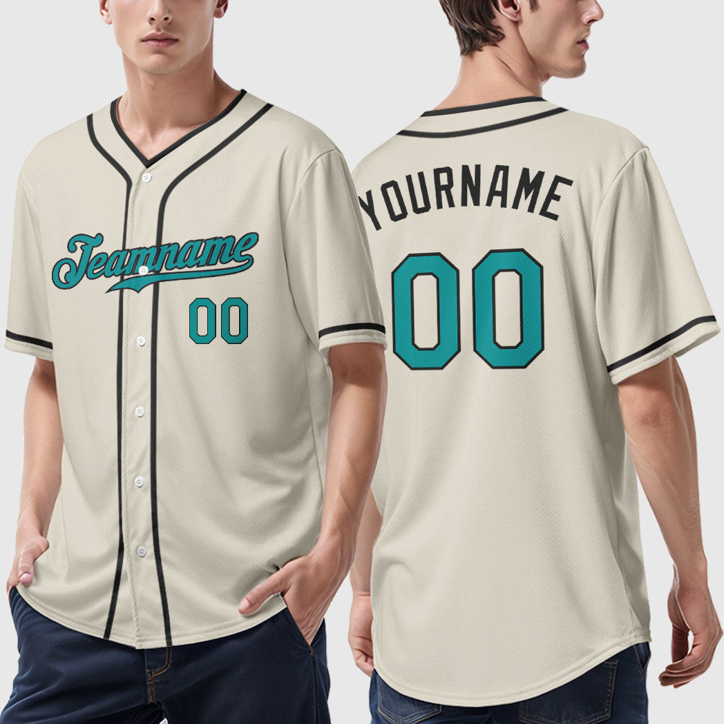 Custom Cream Teal Black Piping Baseball Jersey