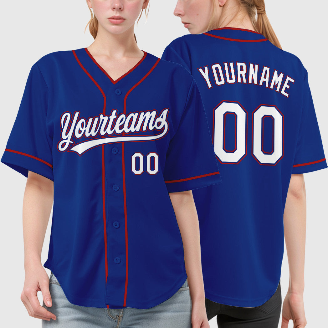 Custom Royal White Red Piping Baseball Jersey