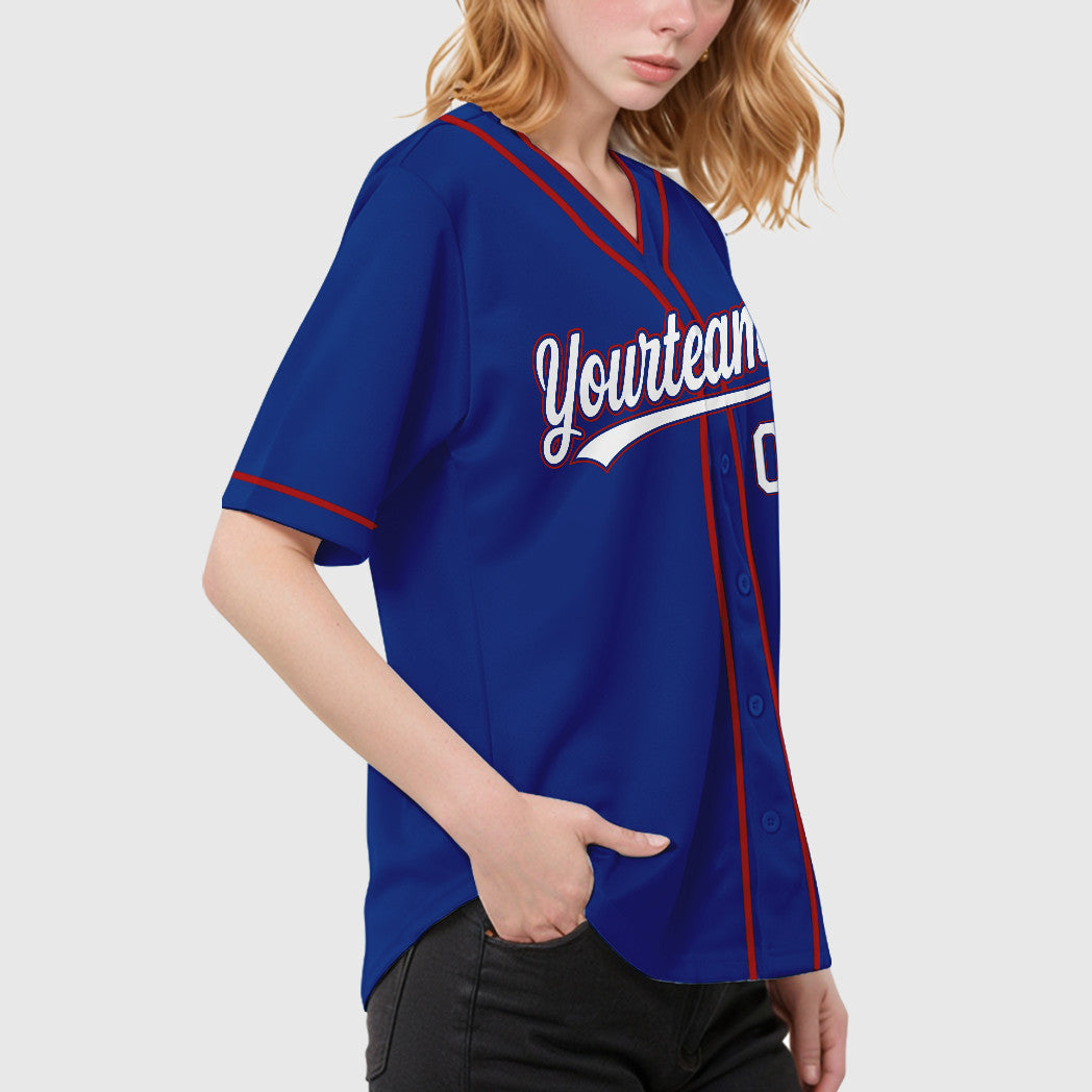 Custom Royal White Red Piping Baseball Jersey