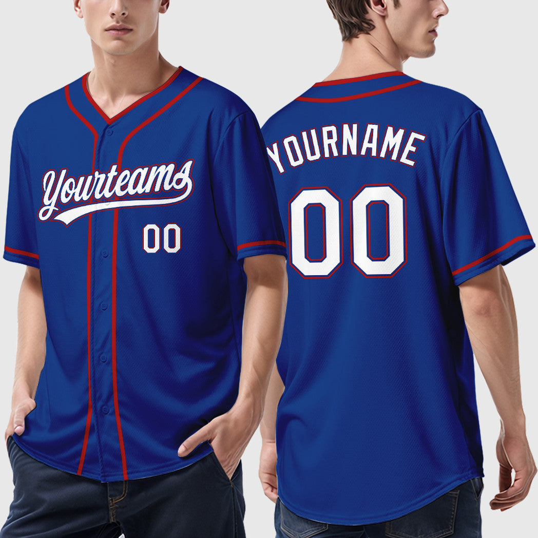 Custom Royal White Red Piping Baseball Jersey