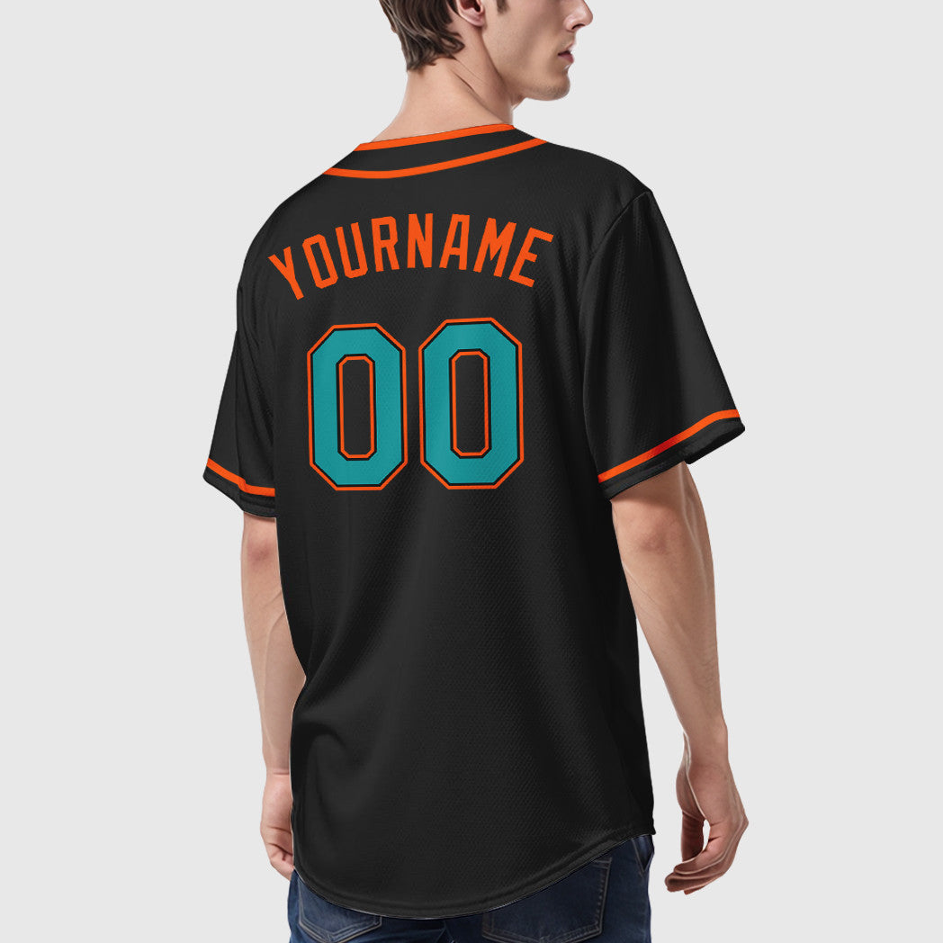Custom Black Teal Teal-Orange Piping Baseball Jersey