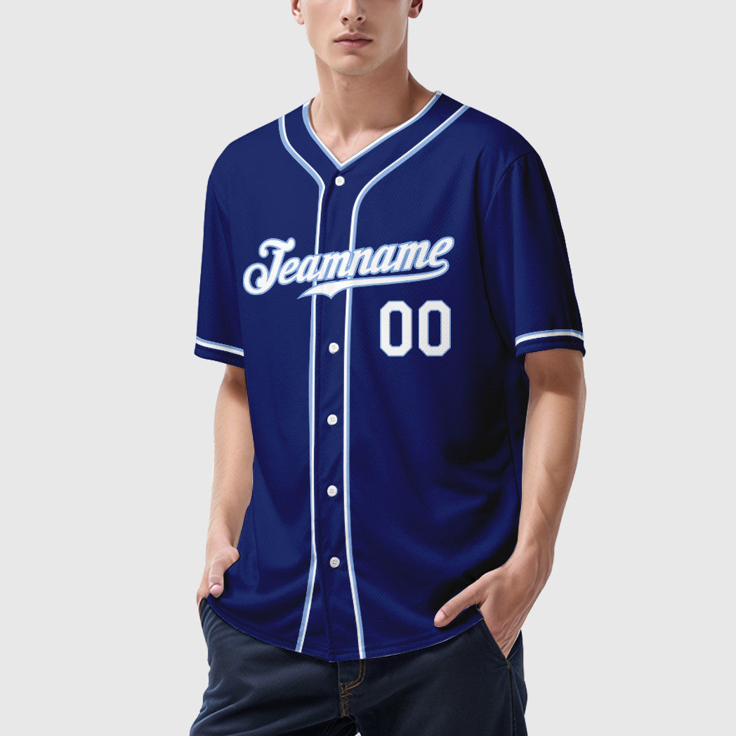 Custom Royal White White-Light Blue Piping Baseball Jersey