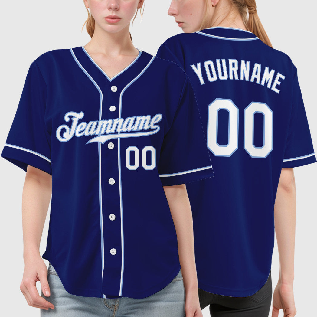 Custom Royal White White-Light Blue Piping Baseball Jersey