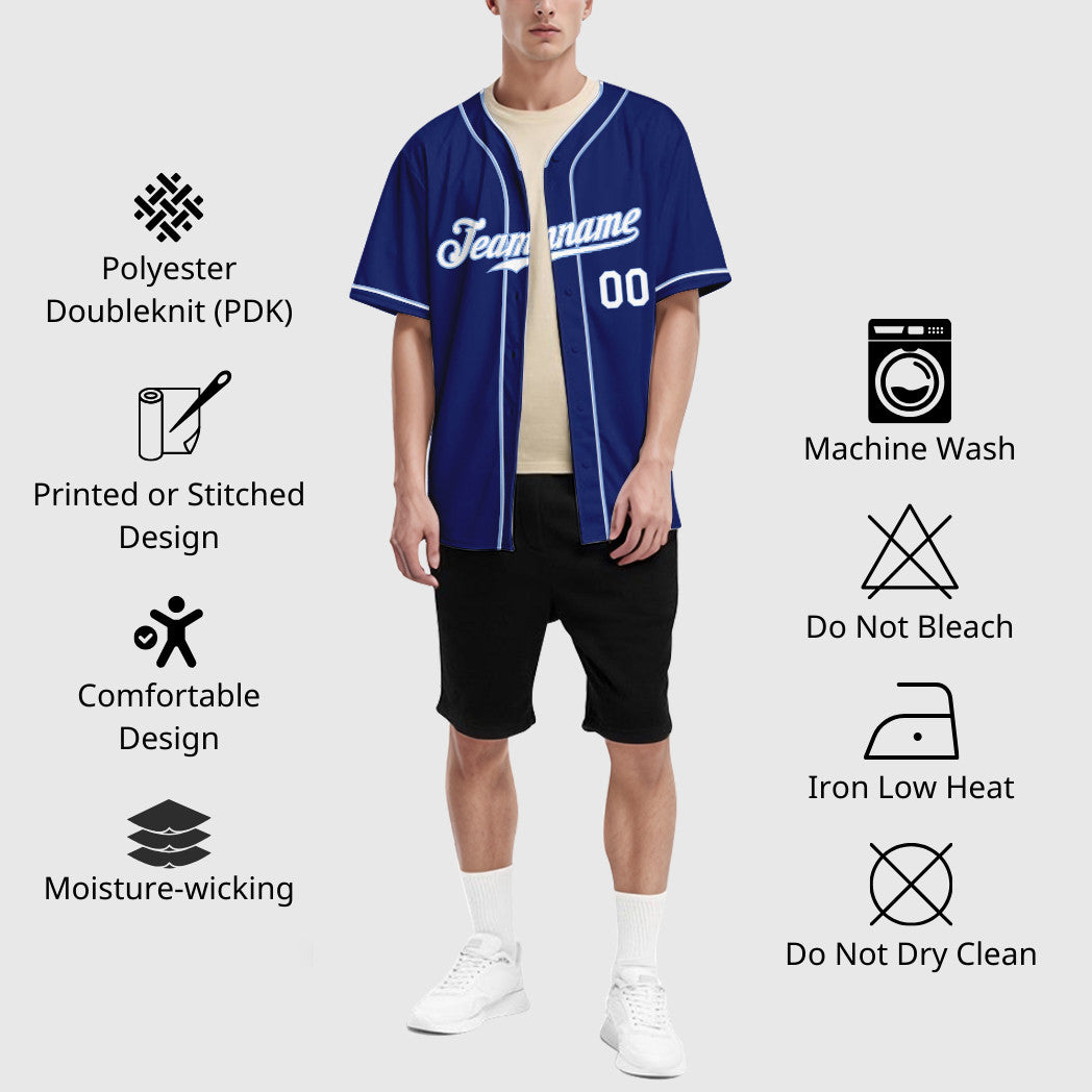 Custom Royal White White-Light Blue Piping Baseball Jersey