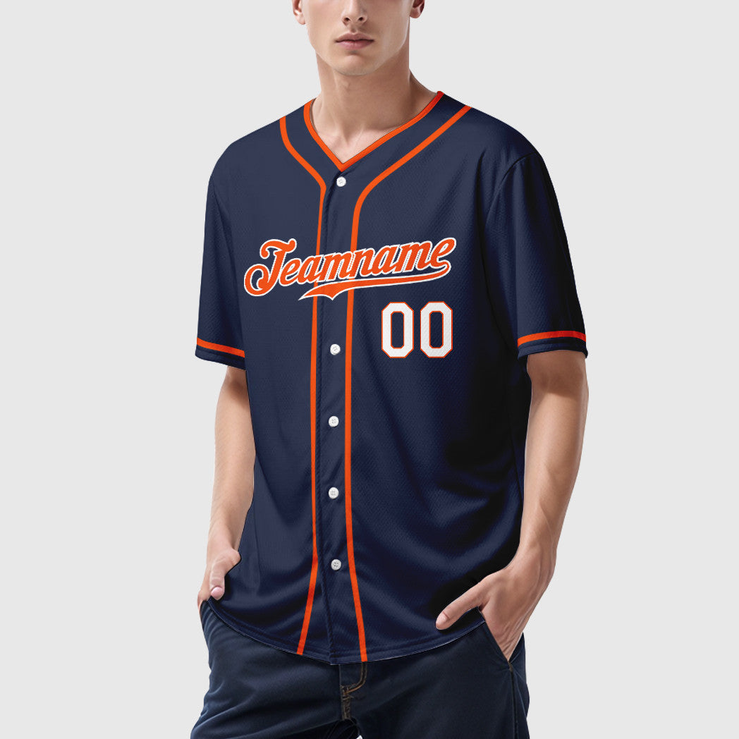 Custom Navy Orange Orange-White Piping Baseball Jersey