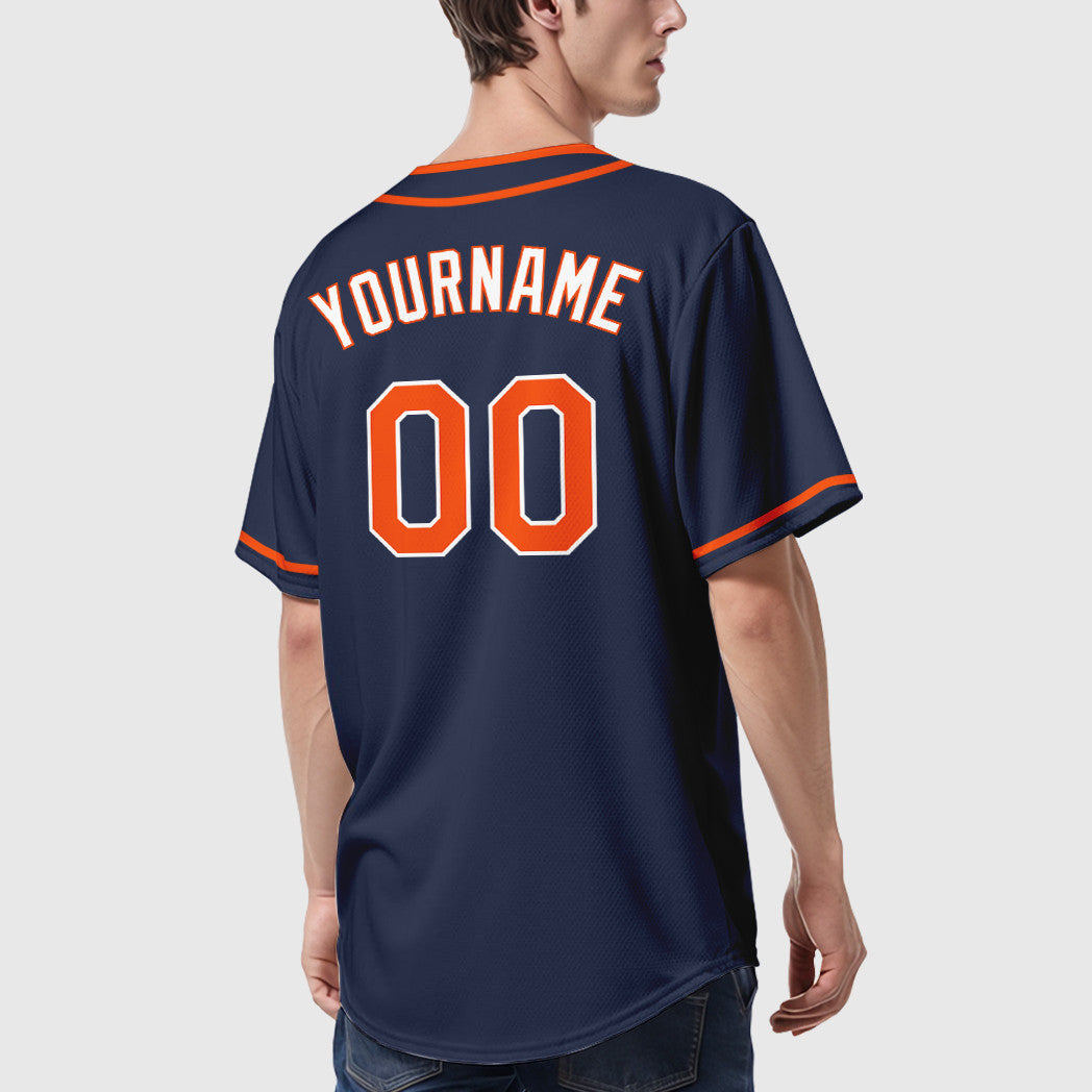 Custom Navy Orange Orange-White Piping Baseball Jersey