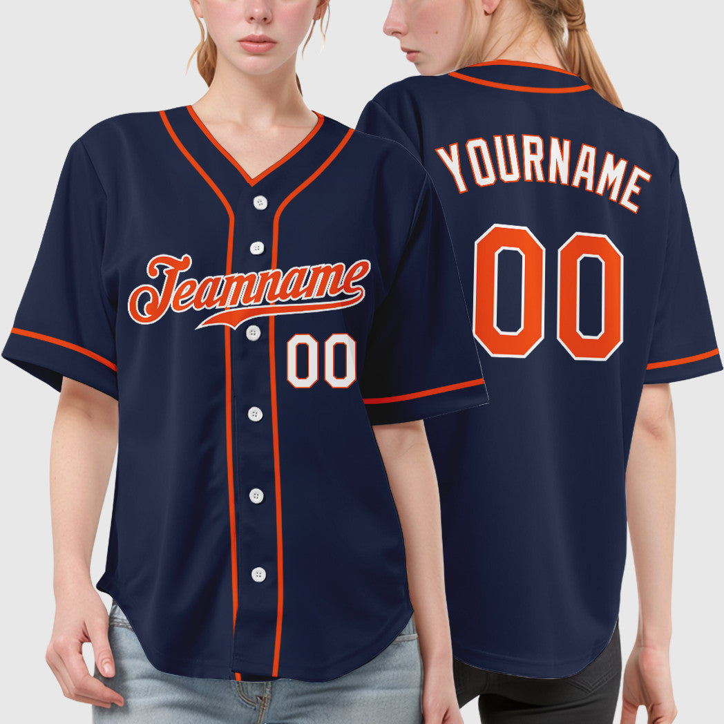 Custom Navy Orange Orange-White Piping Baseball Jersey