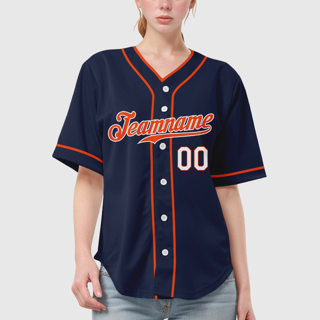 Custom Navy Orange Orange-White Piping Baseball Jersey