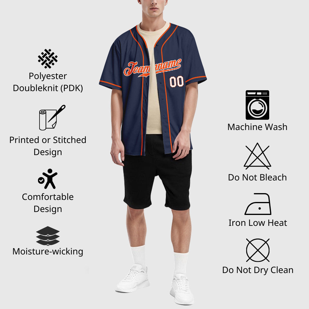 Custom Navy Orange Orange-White Piping Baseball Jersey