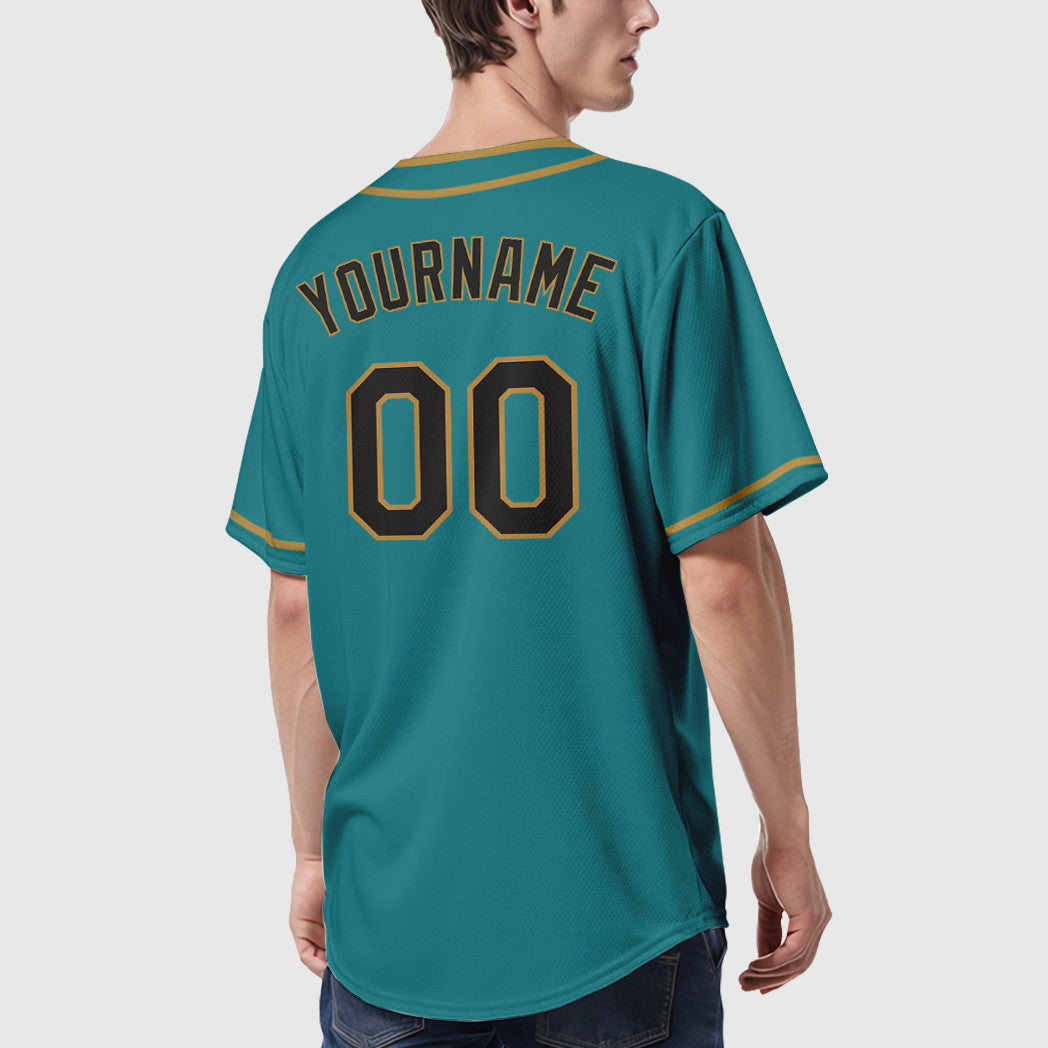 Custom Teal Black Black-Old Gold Piping Baseball Jersey