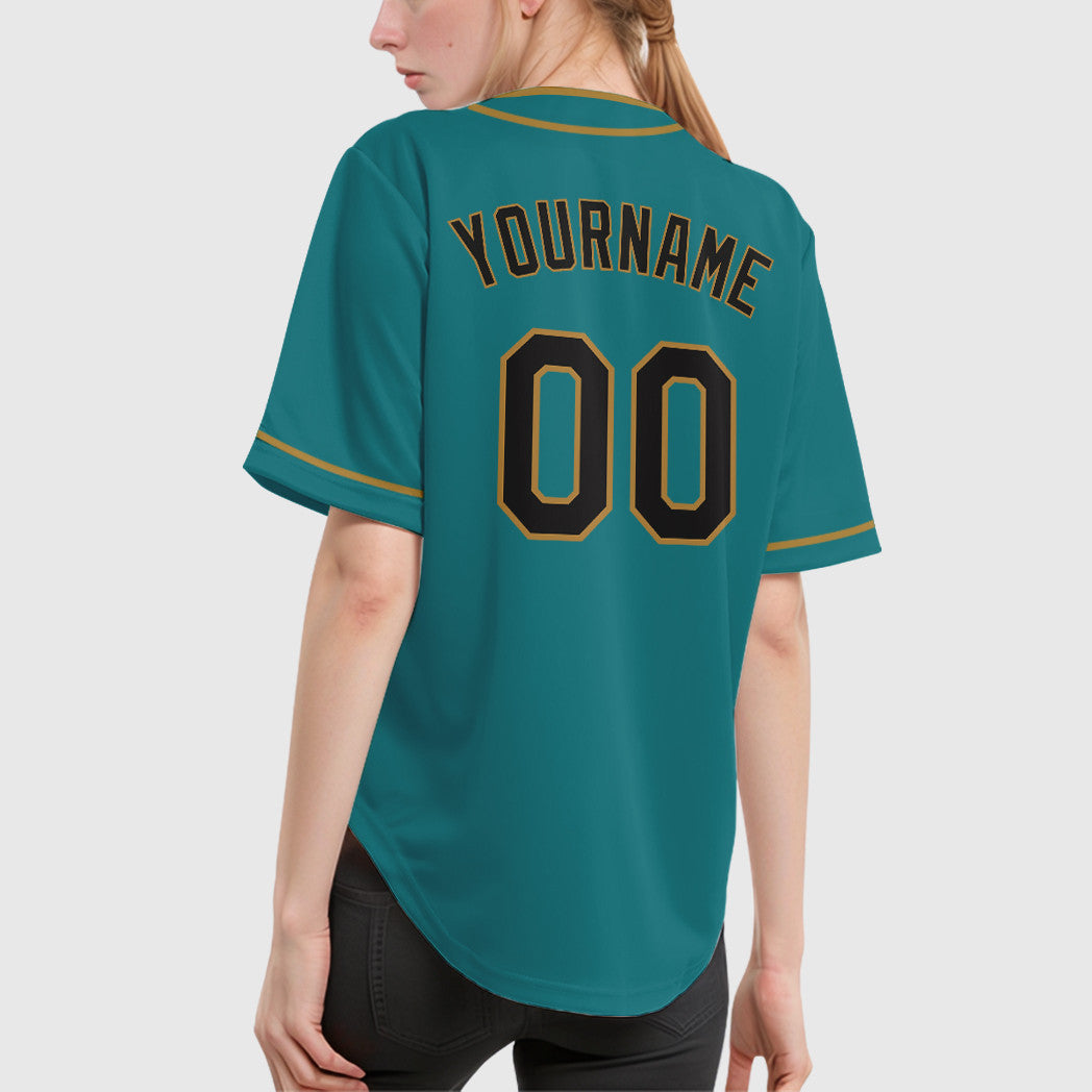 Custom Teal Black Black-Old Gold Piping Baseball Jersey