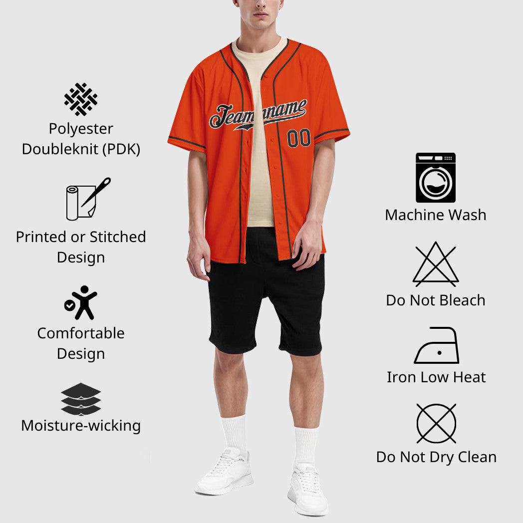 Custom Orange White Black Piping Baseball Jersey