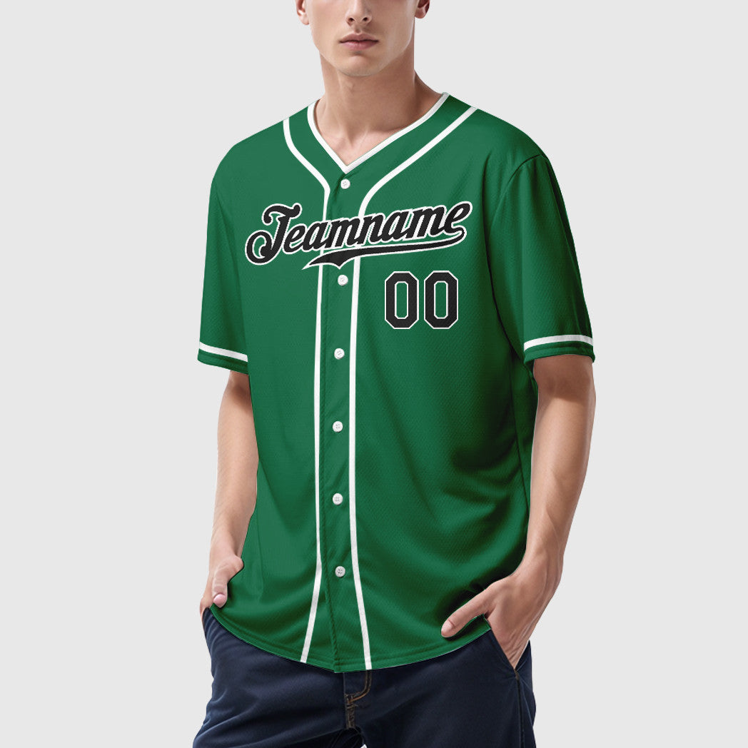 Custom Kelly Green White Black Piping Baseball Jersey