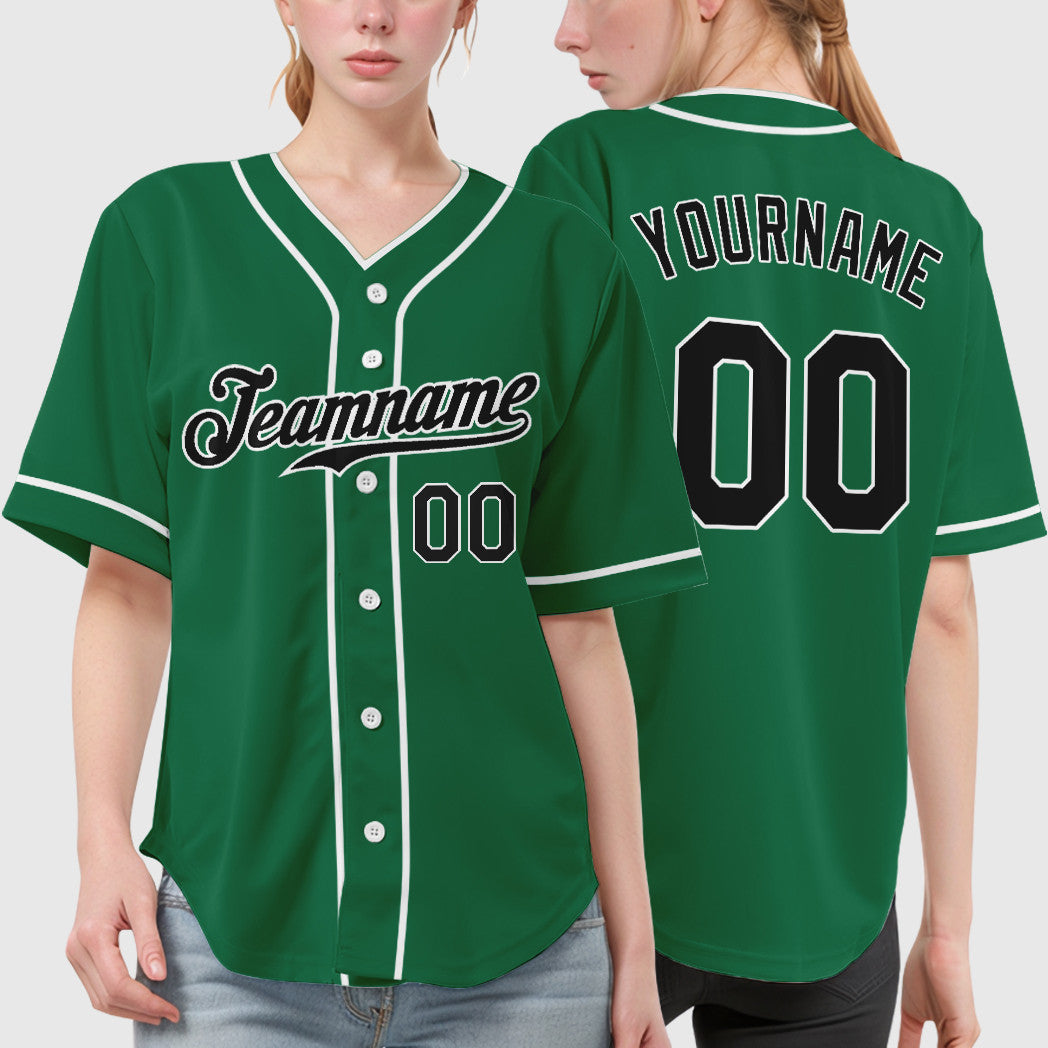 Custom Kelly Green White Black Piping Baseball Jersey