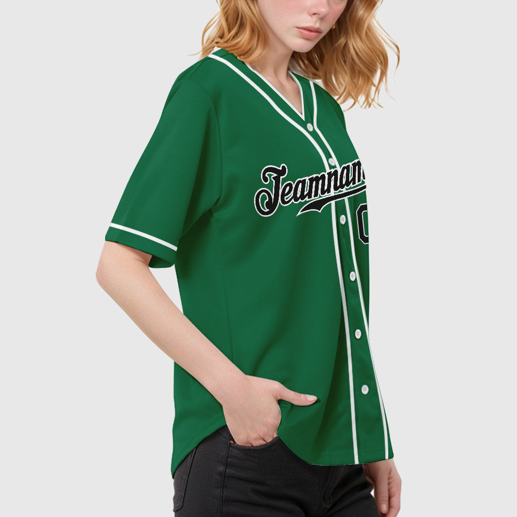 Custom Kelly Green White Black Piping Baseball Jersey