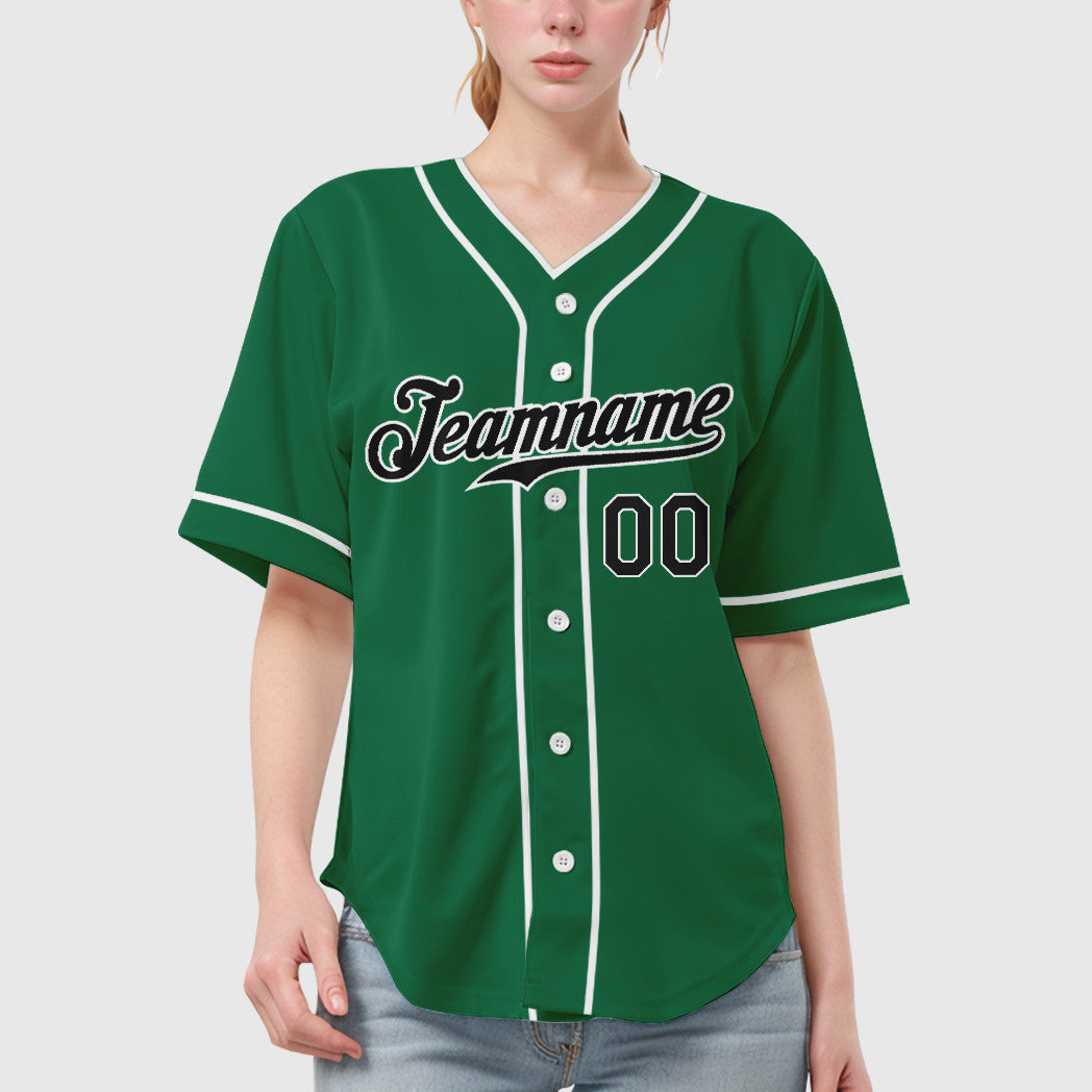 Custom Kelly Green White Black Piping Baseball Jersey