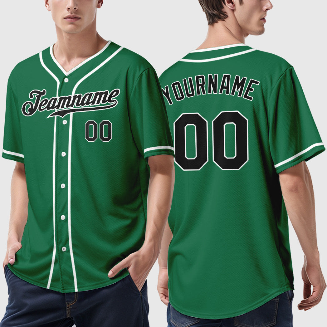 Custom Kelly Green White Black Piping Baseball Jersey