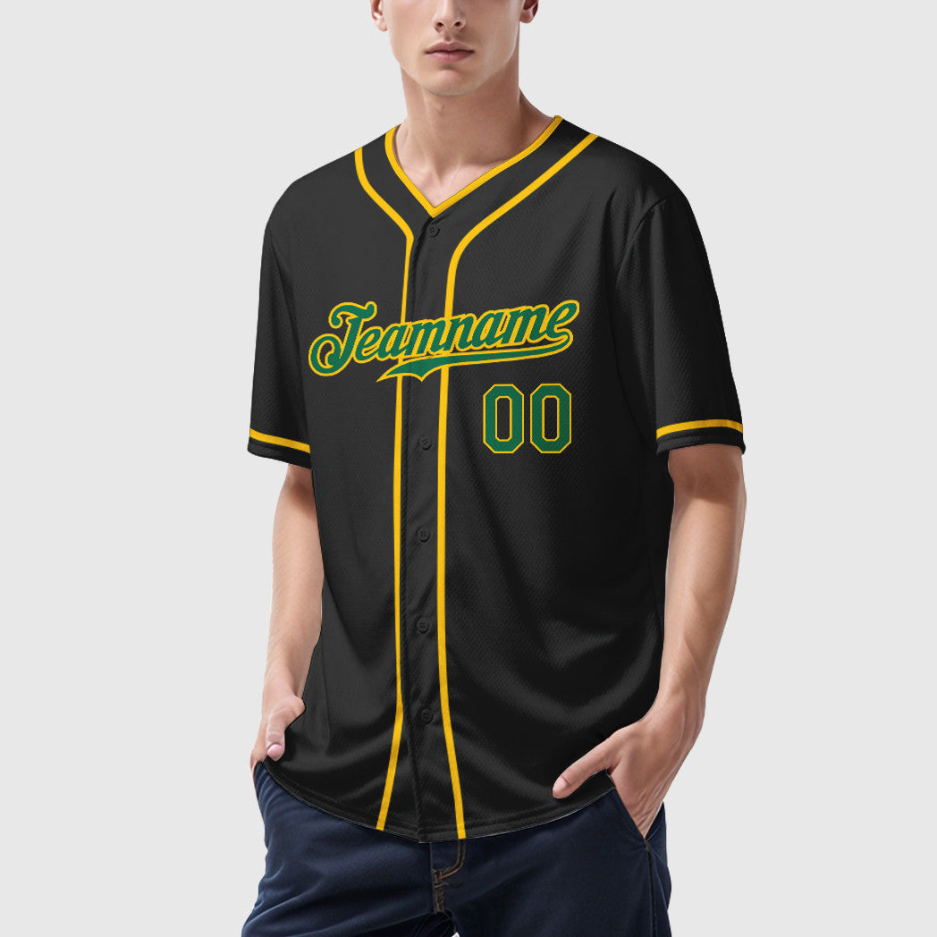 Custom Black Kelly Green Kelly Green-Gold Piping Baseball Jersey
