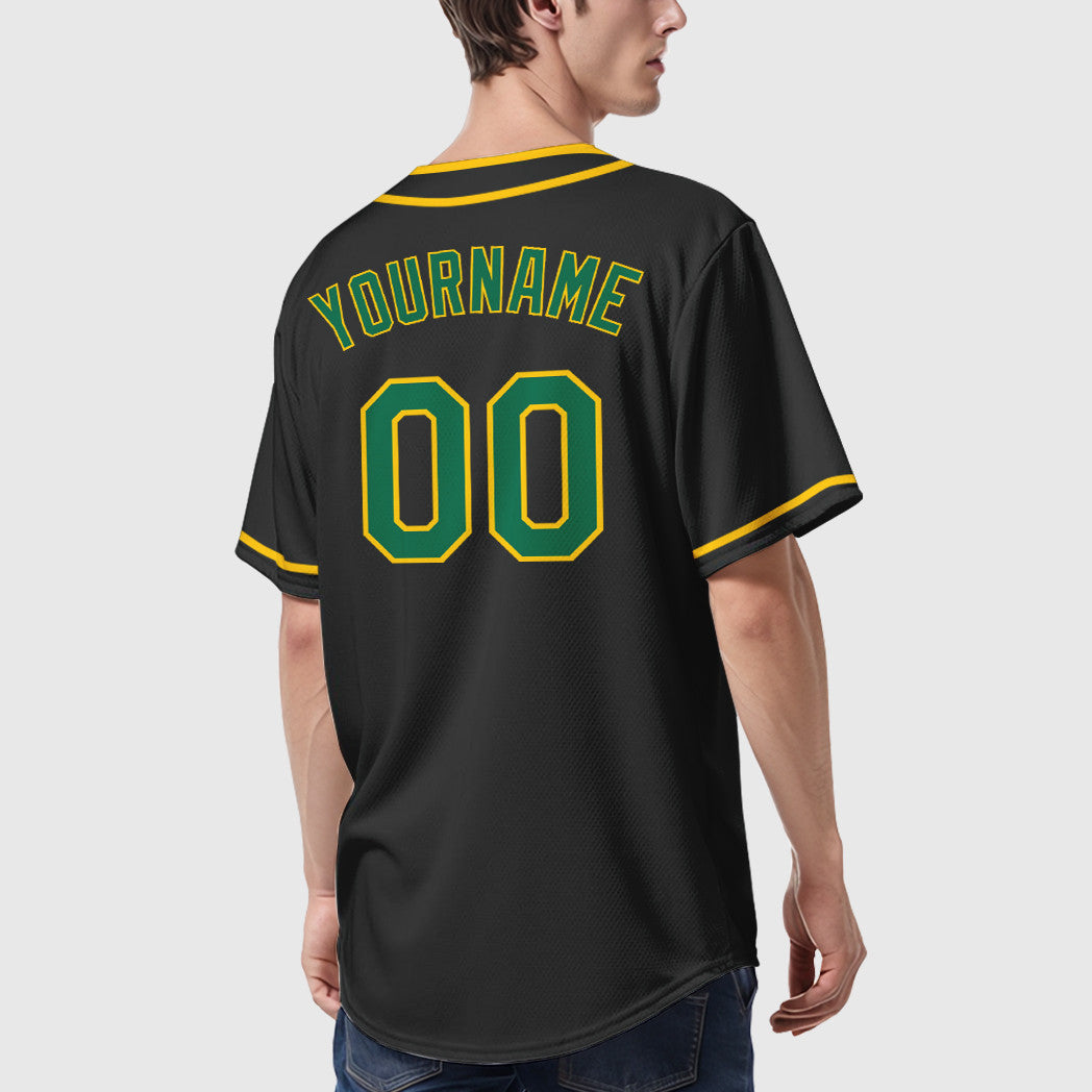 Custom Black Kelly Green Kelly Green-Gold Piping Baseball Jersey