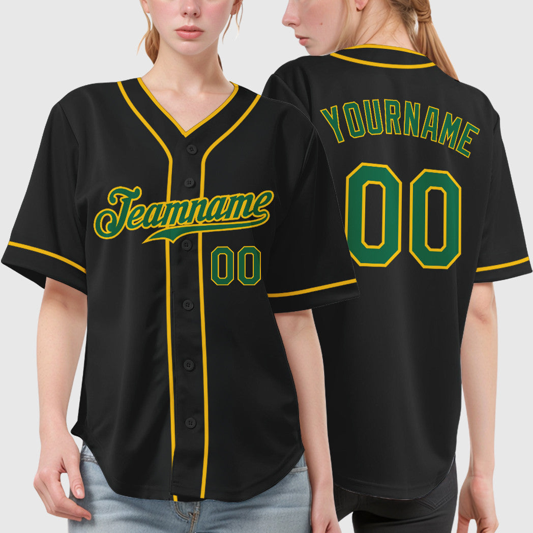 Custom Black Kelly Green Kelly Green-Gold Piping Baseball Jersey