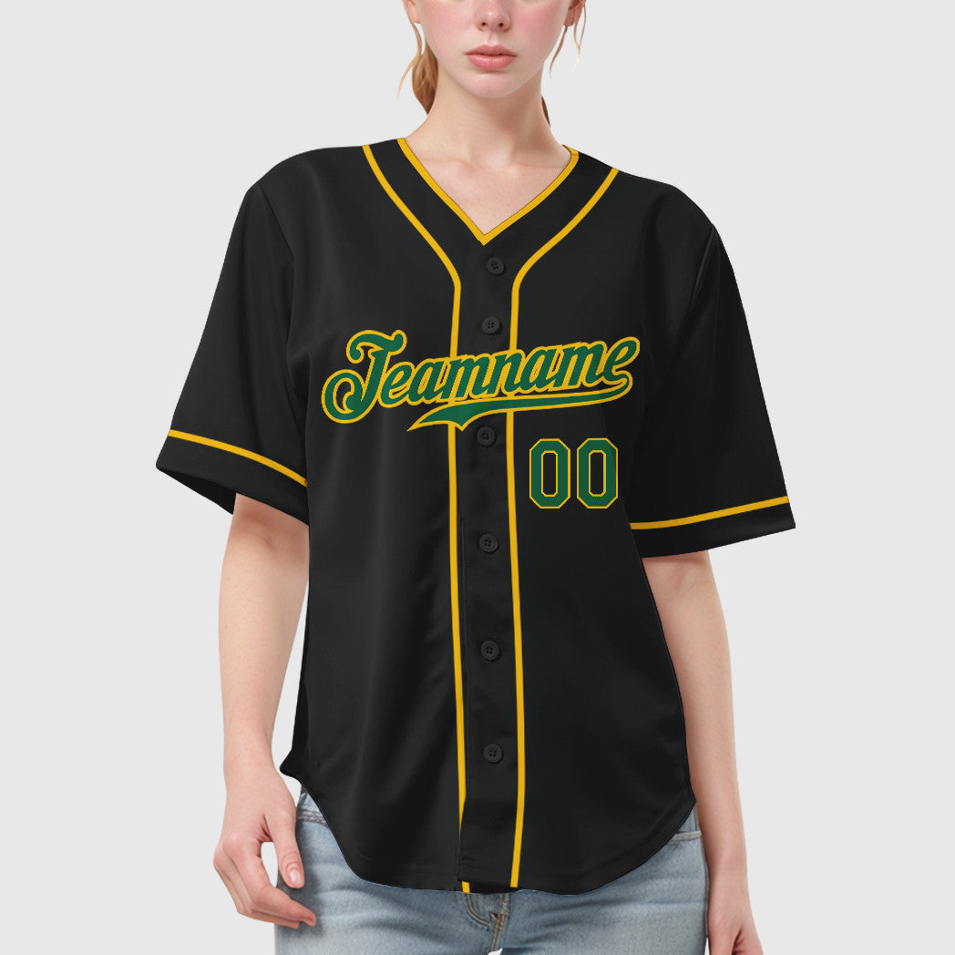 Custom Black Kelly Green Kelly Green-Gold Piping Baseball Jersey