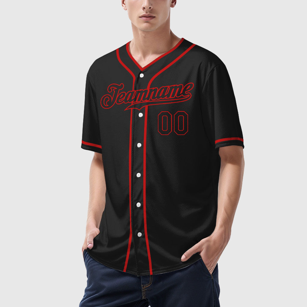 Custom Black Red Black Piping Baseball Jersey