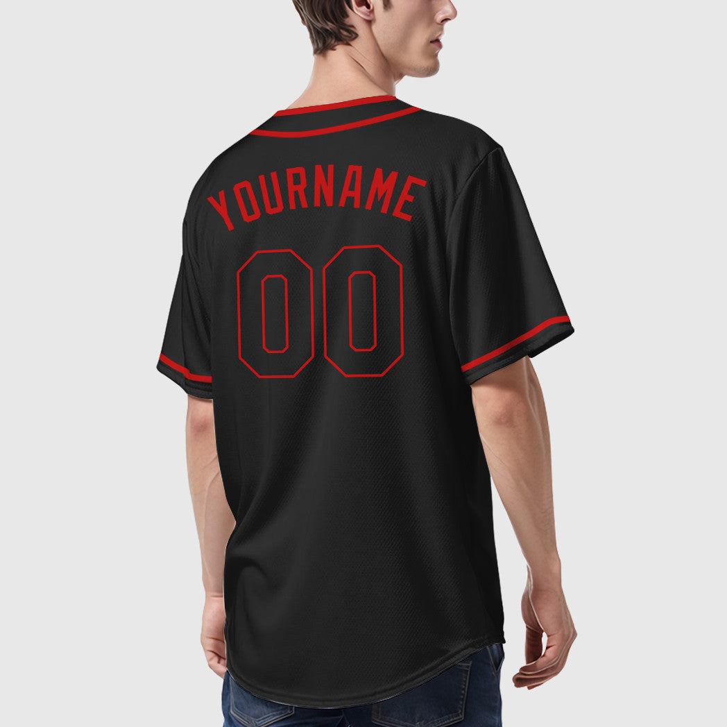 Custom Black Red Black Piping Baseball Jersey
