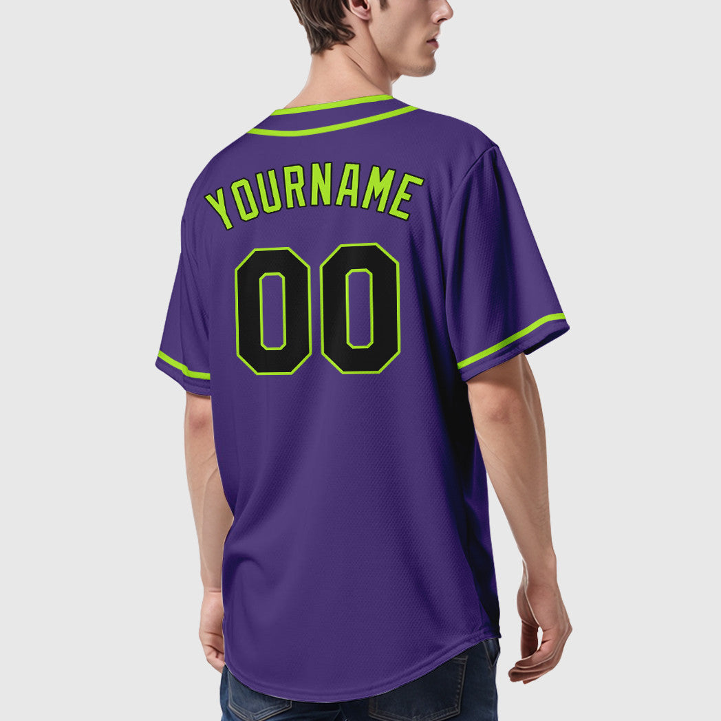 Custom Purple Black Neon Green Piping Baseball Jersey