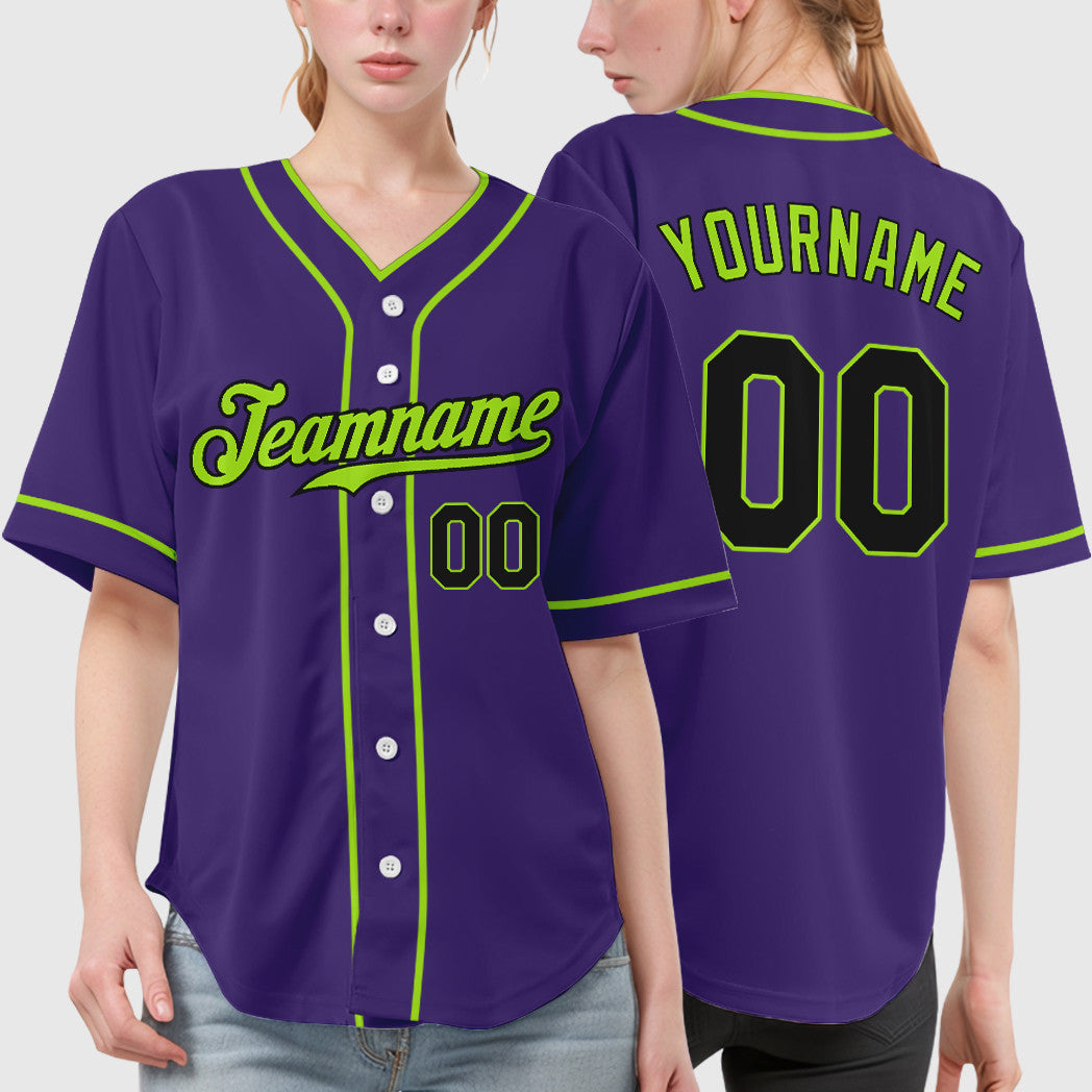 Custom Purple Black Neon Green Piping Baseball Jersey