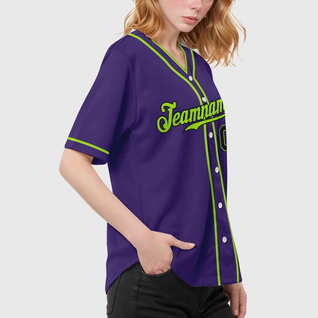 Custom Purple Black Neon Green Piping Baseball Jersey