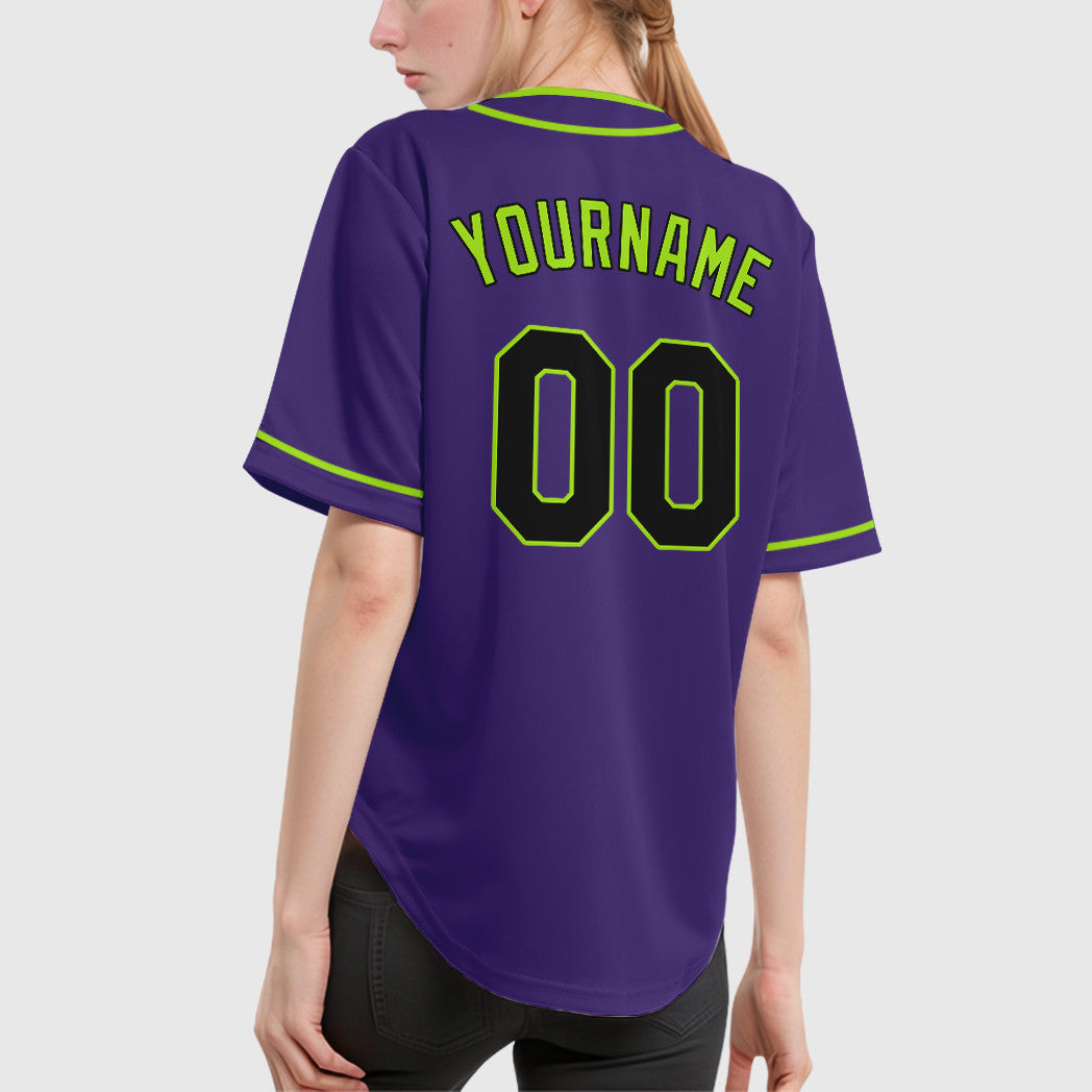 Custom Purple Black Neon Green Piping Baseball Jersey