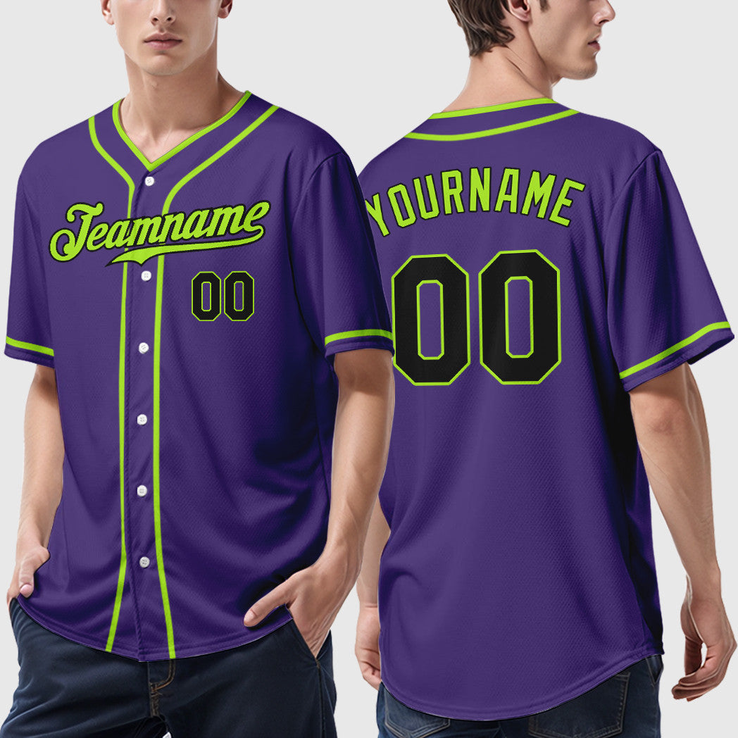 Custom Purple Black Neon Green Piping Baseball Jersey